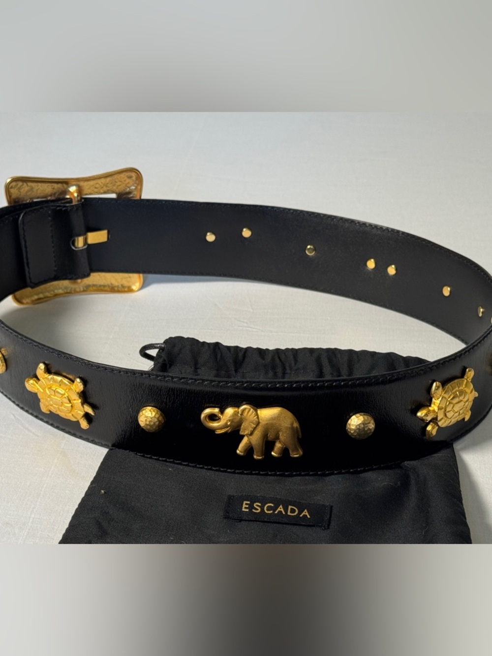 Escada Black Leather Belt with Gold Rivet Detail - Picture 3 of 3